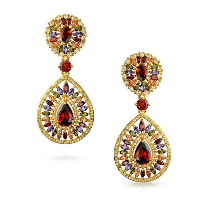 BlingJewelry Wholesale Earrings Multicolor CZ Teardrop Dangle Chandelier Earrings for Wedding Prom Gold Plated BlingJewelry Wholesale Earrings Multicolor CZ Teardrop Dangle Chandelier Earrings for Wedding Prom Gold Plated