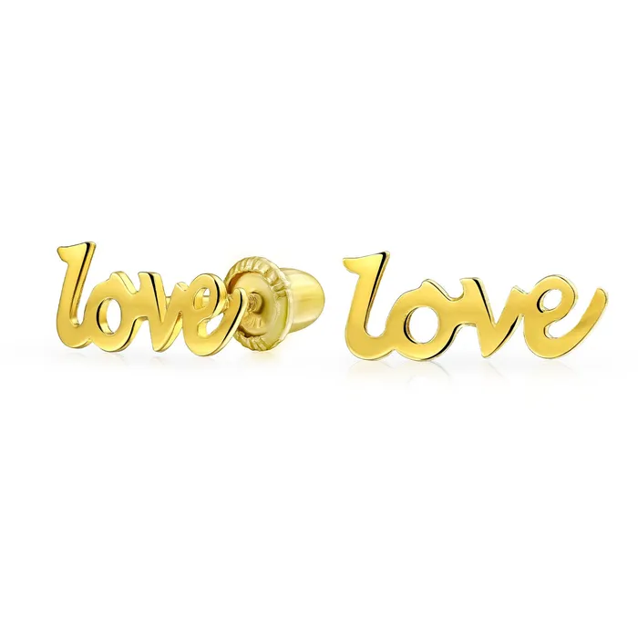 BlingJewelry Wholesale Earrings Petite 14K Gold Love Symbol Stud Earrings with Secure Screw Back for Girlfriend BlingJewelry Wholesale Earrings Petite 14K Gold Love Symbol Stud Earrings with Secure Screw Back for Girlfriend