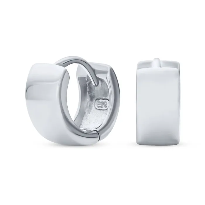 BlingJewelry Wholesale Earrings Simple Wide Hoop Huggie Earrings for Men 14K Gold Plated Sterling Silver