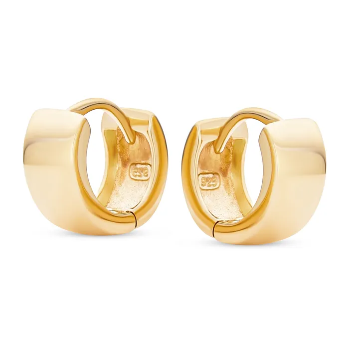 BlingJewelry Wholesale Earrings Simple Wide Hoop Huggie Earrings for Men 14K Gold Plated Sterling Silver BlingJewelry Wholesale Earrings Simple Wide Hoop Huggie Earrings for Men 14K Gold Plated Sterling Silver
