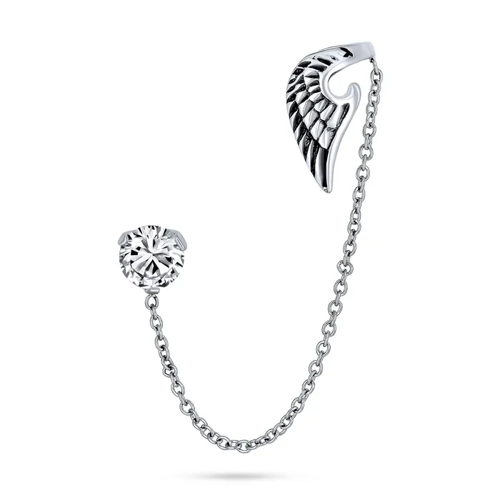 BlingJewelry Wholesale Earrings Spiritual Angel Wing Feather Ear Cuff Cartilage Helix Earring CZ Stud Unisex Steel BlingJewelry Wholesale Earrings Spiritual Angel Wing Feather Ear Cuff Cartilage Helix Earring CZ Stud Unisex Steel