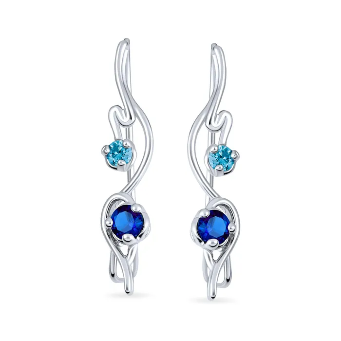 BlingJewelry Wholesale Earrings Swirl Wire Ear Cuff Cartilage Aqua Blue CZ Earrings Simulated Sapphire Silver
