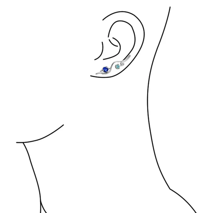 BlingJewelry Wholesale Earrings Swirl Wire Ear Cuff Cartilage Aqua Blue CZ Earrings Simulated Sapphire Silver