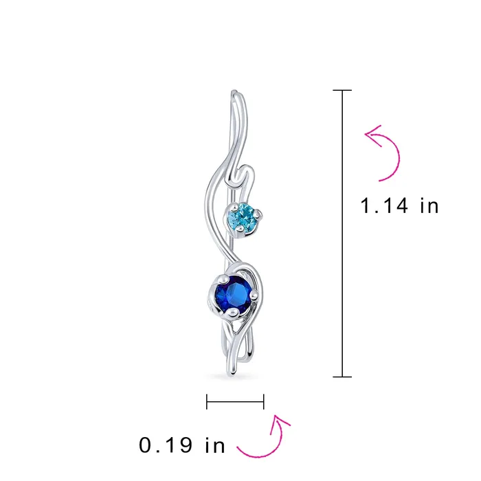 BlingJewelry Wholesale Earrings Swirl Wire Ear Cuff Cartilage Aqua Blue CZ Earrings Simulated Sapphire Silver