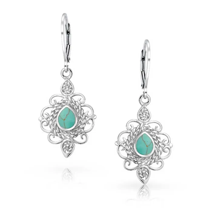BlingJewelry Wholesale Earrings Vintage Filigree Turquoise Dangle Gemstone Earrings in Sterling Silver