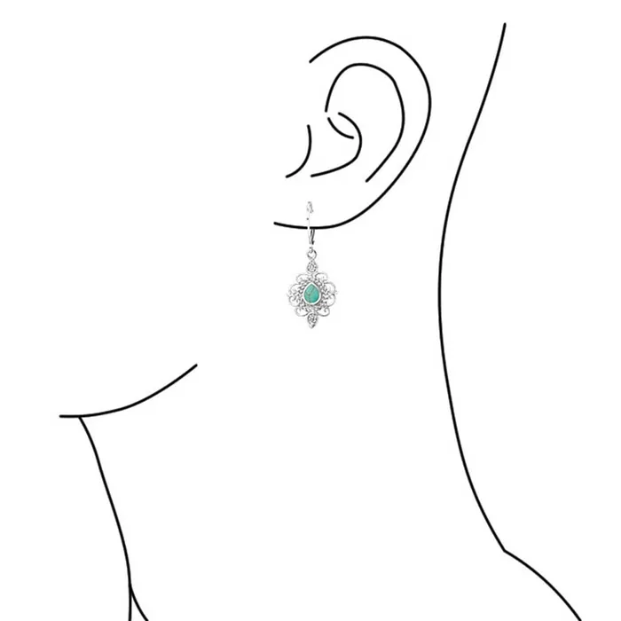 BlingJewelry Wholesale Earrings Vintage Filigree Turquoise Dangle Gemstone Earrings in Sterling Silver