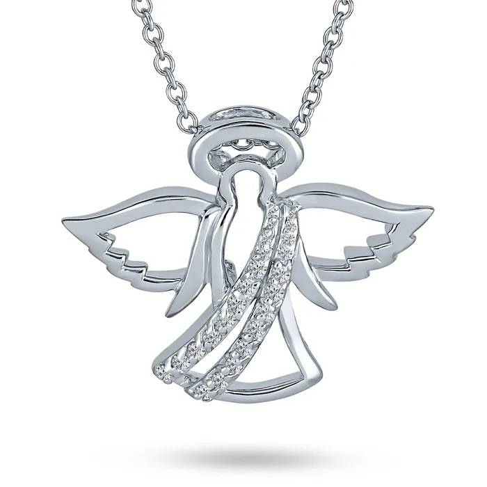 BlingJewelry Wholesale Guardian Angel Pendant Necklace with CZ Accents in Sterling Silver Necklaces BlingJewelry Wholesale Guardian Angel Pendant Necklace with CZ Accents in Sterling Silver Necklaces