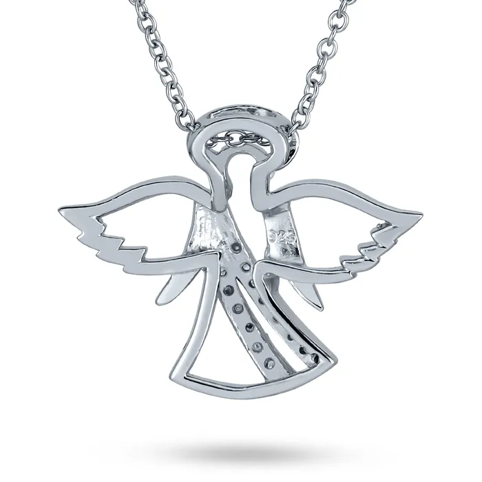 BlingJewelry Wholesale Guardian Angel Pendant Necklace with CZ Accents in Sterling Silver Necklaces
