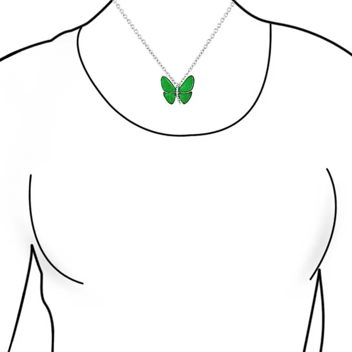 BlingJewelry Wholesale NatureInspired Silver Plated Pendant Necklace with Green Jade and CZ Butterfly Accents Necklaces