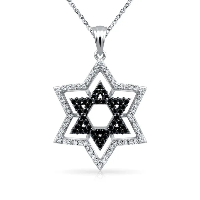 BlingJewelry Wholesale Necklaces Black White CZ Star of David Pendant Necklace Sterling Silver for Teens BlingJewelry Wholesale Necklaces Black White CZ Star of David Pendant Necklace Sterling Silver for Teens
