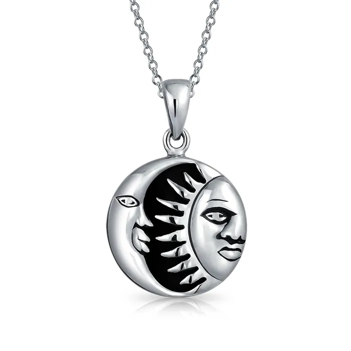 BlingJewelry Wholesale Necklaces Celestial Black Enamel Crescent Moon Sun Pendant Necklace Sterling Silver Teens BlingJewelry Wholesale Necklaces Celestial Black Enamel Crescent Moon Sun Pendant Necklace Sterling Silver Teens