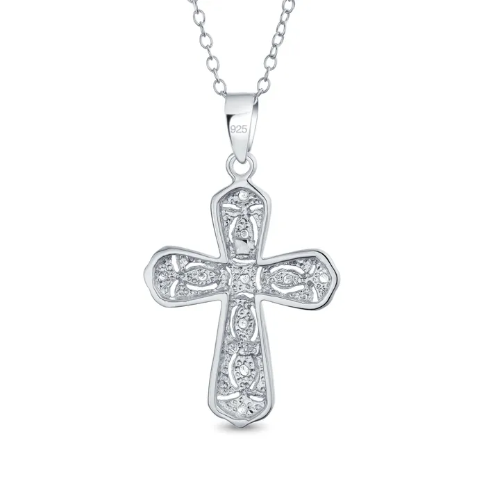 BlingJewelry Wholesale Necklaces Elegant Bridal Necklace with Cubic Zirconia Cross Pendant in Sterling Silver