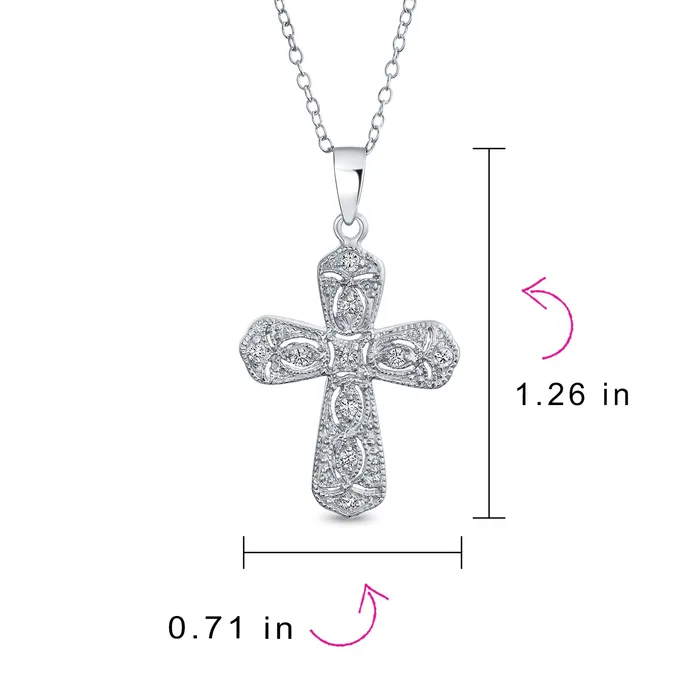 BlingJewelry Wholesale Necklaces Elegant Bridal Necklace with Cubic Zirconia Cross Pendant in Sterling Silver