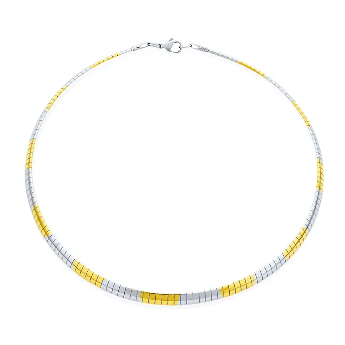 BlingJewelry Wholesale Necklaces Flexible Flat Gold Silver Two Tone Collar Necklace 5MM Omega Snake Chain Choker BlingJewelry Wholesale Necklaces Flexible Flat Gold Silver Two Tone Collar Necklace 5MM Omega Snake Chain Choker