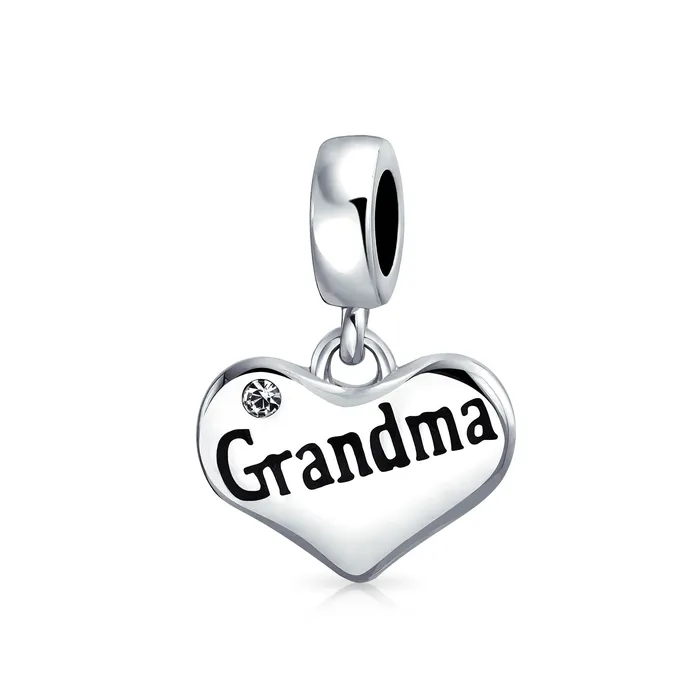 BlingJewelry Wholesale Necklaces Grandma Heart Dangle Charm Bead for Grandmother with Crystal Accent Sterling Silver BlingJewelry Wholesale Necklaces Grandma Heart Dangle Charm Bead for Grandmother with Crystal Accent Sterling Silver
