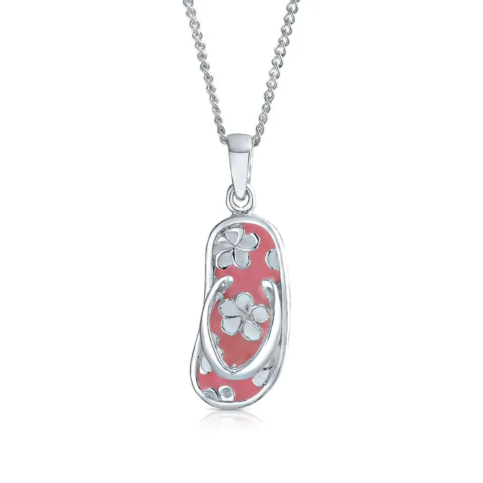 BlingJewelry Wholesale Necklaces Nautical Flip Flop Pendant Necklace in Pink Sterling Silver Beach Sandal BlingJewelry Wholesale Necklaces Nautical Flip Flop Pendant Necklace in Pink Sterling Silver Beach Sandal