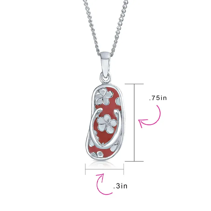 BlingJewelry Wholesale Necklaces Nautical Flip Flop Pendant Necklace in Pink Sterling Silver Beach Sandal