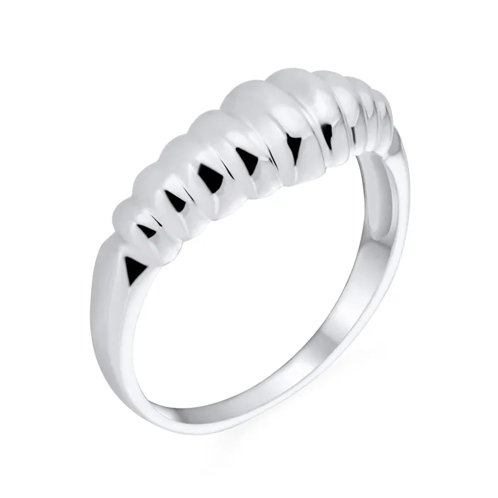 BlingJewelry Wholesale Ribbed Dome Croissant Silver Ring Dainty Shrimp Band Thin Sterling Rings