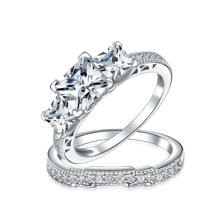BlingJewelry Wholesale Rings Art Deco 3CT Square Princess Cut Cocktail Statement Ring in Sterling Silver