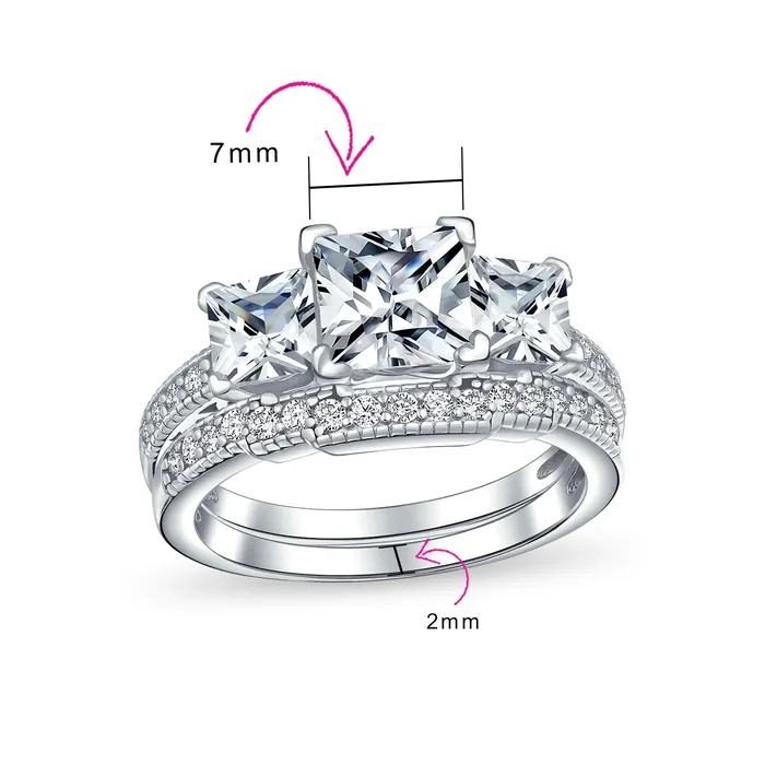 BlingJewelry Wholesale Rings Art Deco 3CT Square Princess Cut Cocktail Statement Ring in Sterling Silver