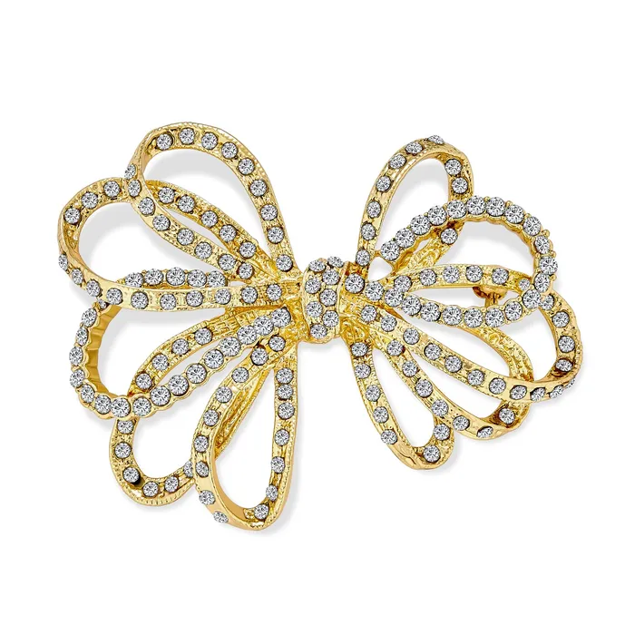 BlingJewelry Wholesale Rings Large Bridal Holiday Statement Crystal Wedding Bow Brooche Pin Silver Rose Gold Tone