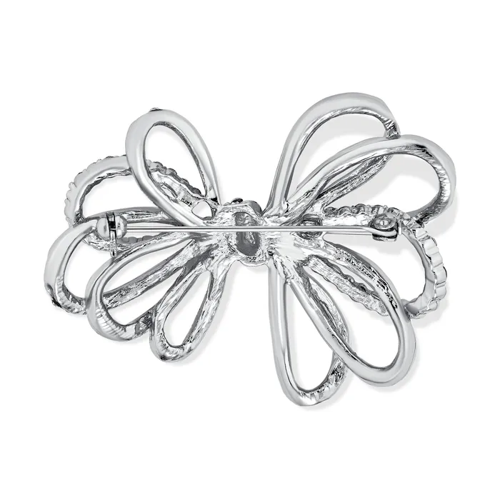 BlingJewelry Wholesale Rings Large Bridal Holiday Statement Crystal Wedding Bow Brooche Pin Silver Rose Gold Tone