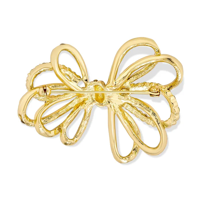 BlingJewelry Wholesale Rings Large Bridal Holiday Statement Crystal Wedding Bow Brooche Pin Silver Rose Gold Tone