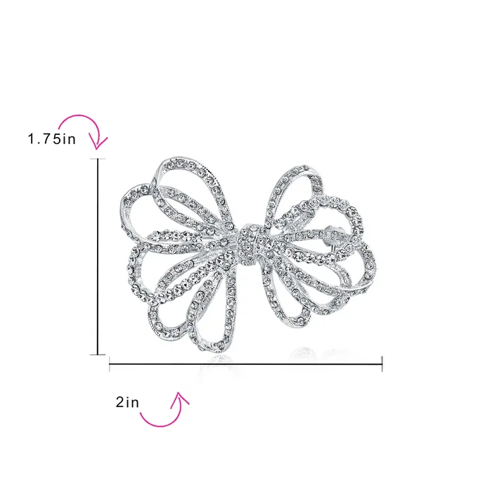 BlingJewelry Wholesale Rings Large Bridal Holiday Statement Crystal Wedding Bow Brooche Pin Silver Rose Gold Tone