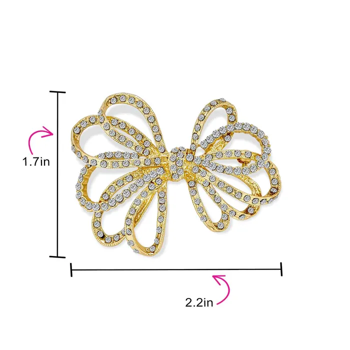 BlingJewelry Wholesale Rings Large Bridal Holiday Statement Crystal Wedding Bow Brooche Pin Silver Rose Gold Tone