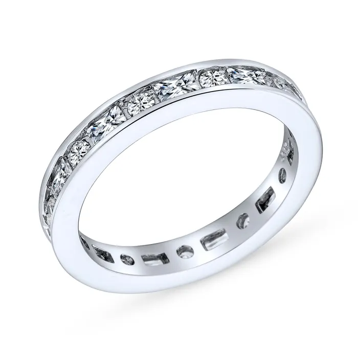 BlingJewelry Wholesale Rings Minimalist Thin Pave Silver Ring Stackable Eternity Wedding Band Sterling