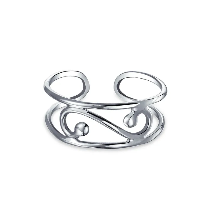 BlingJewelry Wholesale Rings Open Spiral Celtic Scroll Wide Midi Toe Ring in Oxidized Sterling Silver