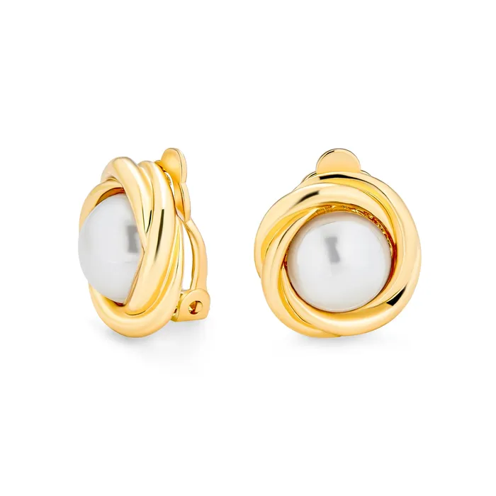 BlingJewelry Wholesale Twist Braided Rope ClipOn Earrings with Simulated Pearl in Gold or Silver Plated Earrings BlingJewelry Wholesale Twist Braided Rope ClipOn Earrings with Simulated Pearl in Gold or Silver Plated Earrings