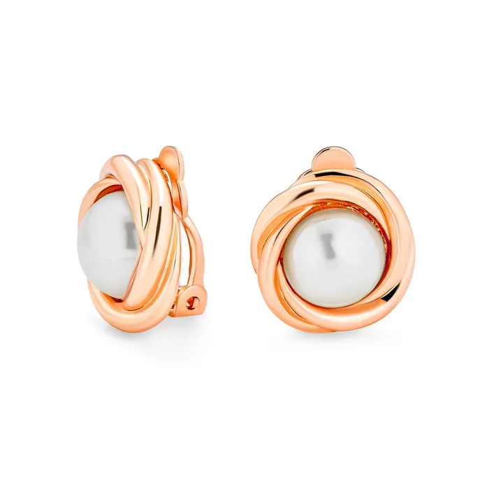 BlingJewelry Wholesale Twist Braided Rope ClipOn Earrings with Simulated Pearl in Gold or Silver Plated Earrings BlingJewelry Wholesale Twist Braided Rope ClipOn Earrings with Simulated Pearl in Gold or Silver Plated Earrings