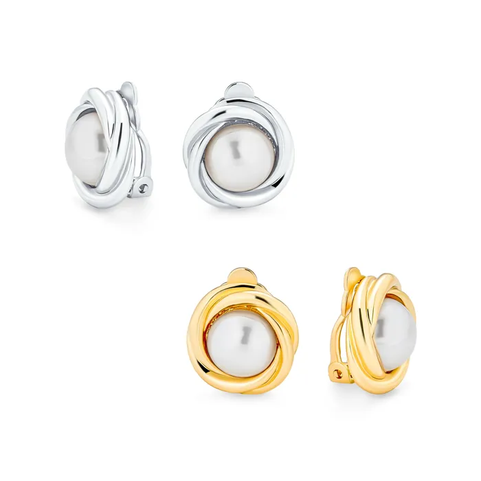 BlingJewelry Wholesale Twist Braided Rope ClipOn Earrings with Simulated Pearl in Gold or Silver Plated Earrings BlingJewelry Wholesale Twist Braided Rope ClipOn Earrings with Simulated Pearl in Gold or Silver Plated Earrings