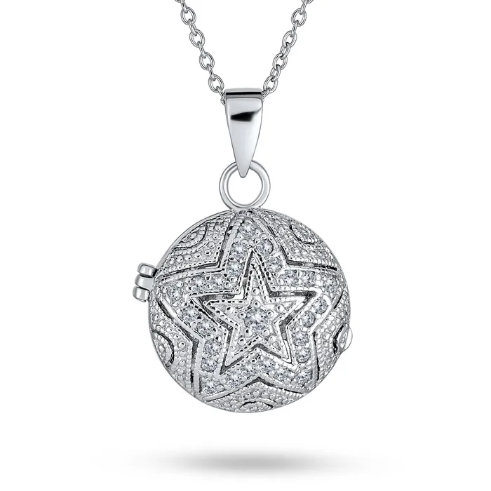 BlingJewelry Wholesale Vintage Filigree Star Aromatherapy Locket Necklace Sterling Silver Teens Necklaces