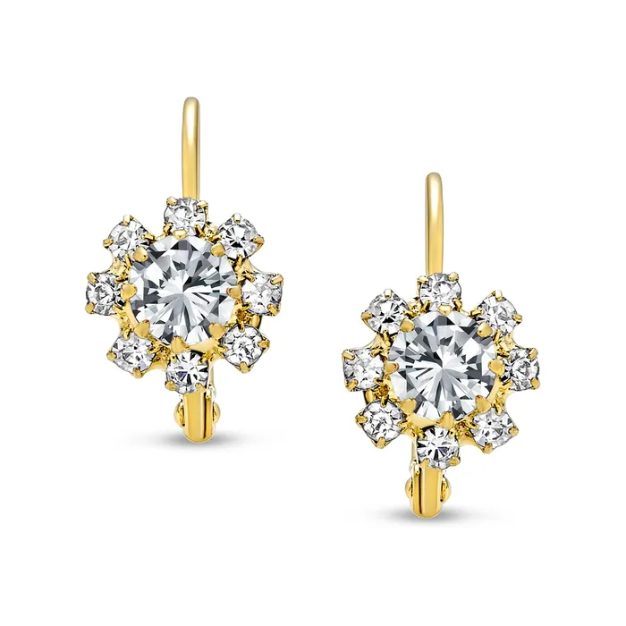 BlingJewelry Wholesale White CZ Flower Gold Plated Drop Earrings More Colors Earrings
