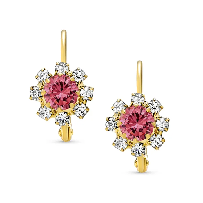 BlingJewelry Wholesale White CZ Flower Gold Plated Drop Earrings More Colors Earrings