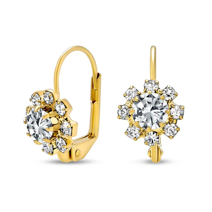 BlingJewelry Wholesale White CZ Flower Gold Plated Drop Earrings More Colors Earrings