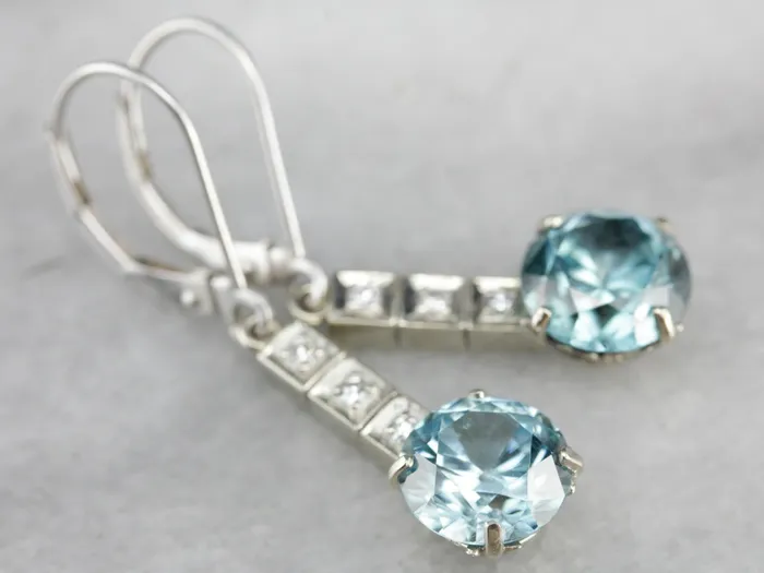 Blue Zircon and Diamond Drop Earrings Market Square Jewelers Earrings