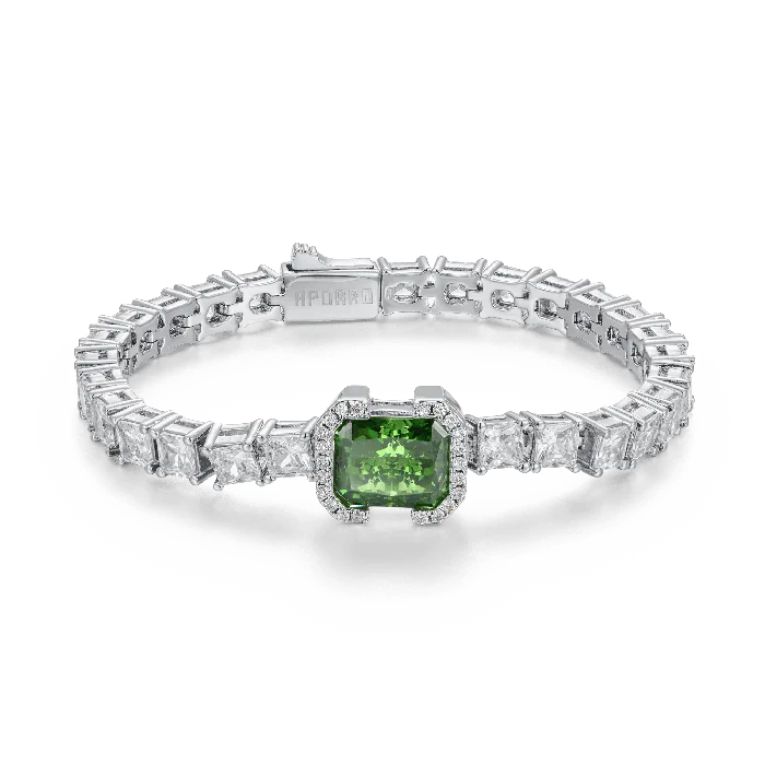 Bracelets aporro Crushed Ice Emerald Cut Tennis Bracelet Fancy Green