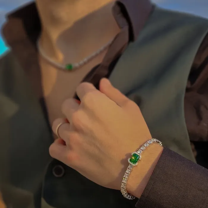 Bracelets aporro Crushed Ice Emerald Cut Tennis Bracelet Fancy Green