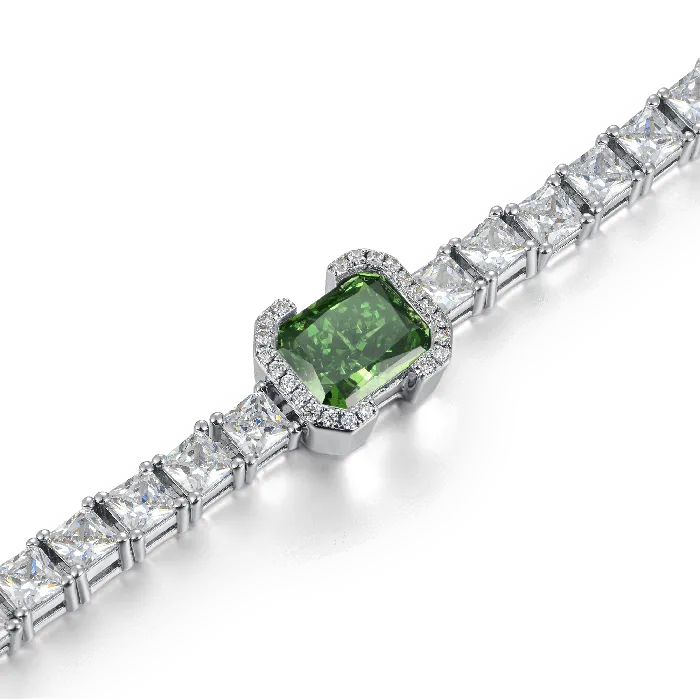 Bracelets aporro Crushed Ice Emerald Cut Tennis Bracelet Fancy Green