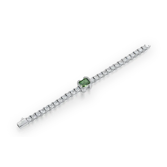 Bracelets aporro Crushed Ice Emerald Cut Tennis Bracelet Fancy Green