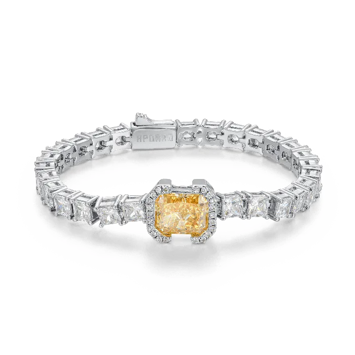 Bracelets aporro Crushed Ice Emerald Cut Tennis Bracelet Fancy Yellow