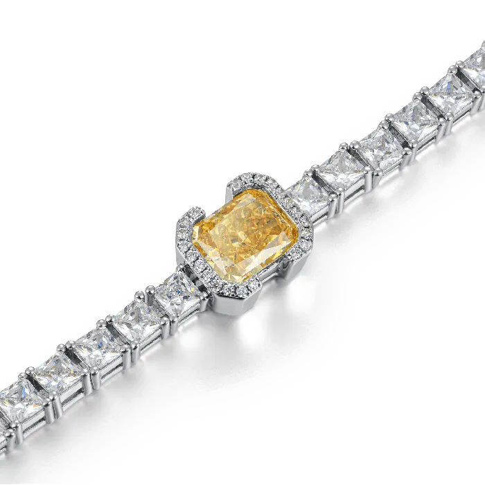 Bracelets aporro Crushed Ice Emerald Cut Tennis Bracelet Fancy Yellow