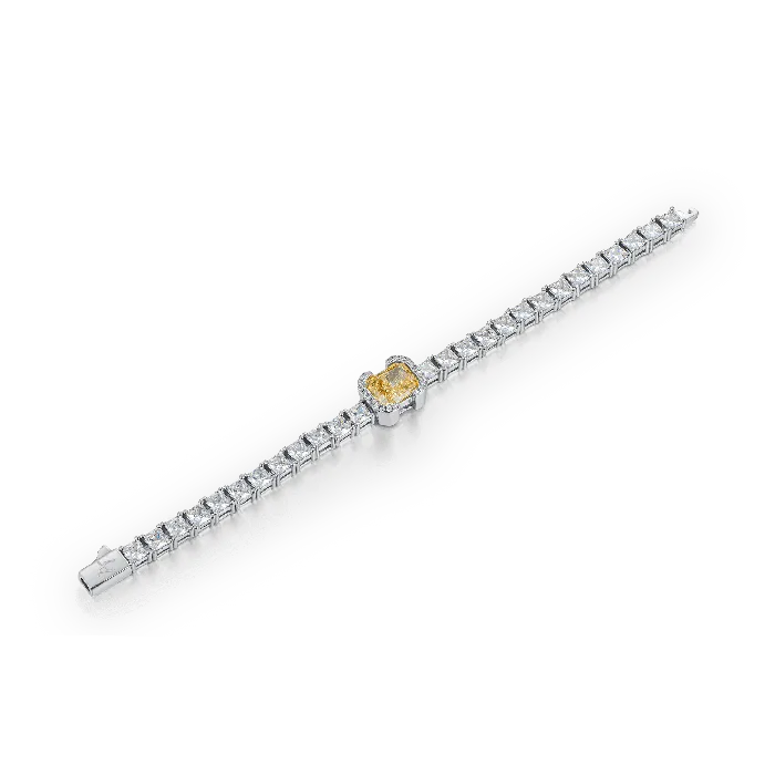 Bracelets aporro Crushed Ice Emerald Cut Tennis Bracelet Fancy Yellow