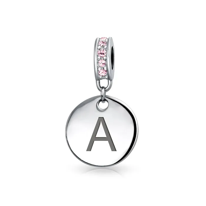 Bracelets BlingJewelry Wholesale Initial Alphabet Bead Charm Pink Crystal Monogram Sterling Silver Bracelet Bracelets BlingJewelry Wholesale Initial Alphabet Bead Charm Pink Crystal Monogram Sterling Silver Bracelet