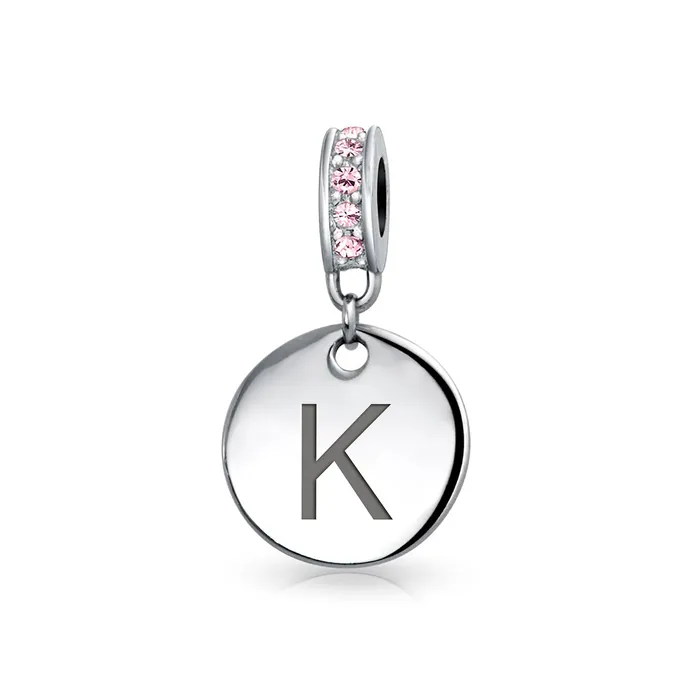 Bracelets BlingJewelry Wholesale Initial Alphabet Bead Charm Pink Crystal Monogram Sterling Silver Bracelet Bracelets BlingJewelry Wholesale Initial Alphabet Bead Charm Pink Crystal Monogram Sterling Silver Bracelet
