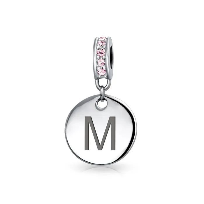 Bracelets BlingJewelry Wholesale Initial Alphabet Bead Charm Pink Crystal Monogram Sterling Silver Bracelet Bracelets BlingJewelry Wholesale Initial Alphabet Bead Charm Pink Crystal Monogram Sterling Silver Bracelet