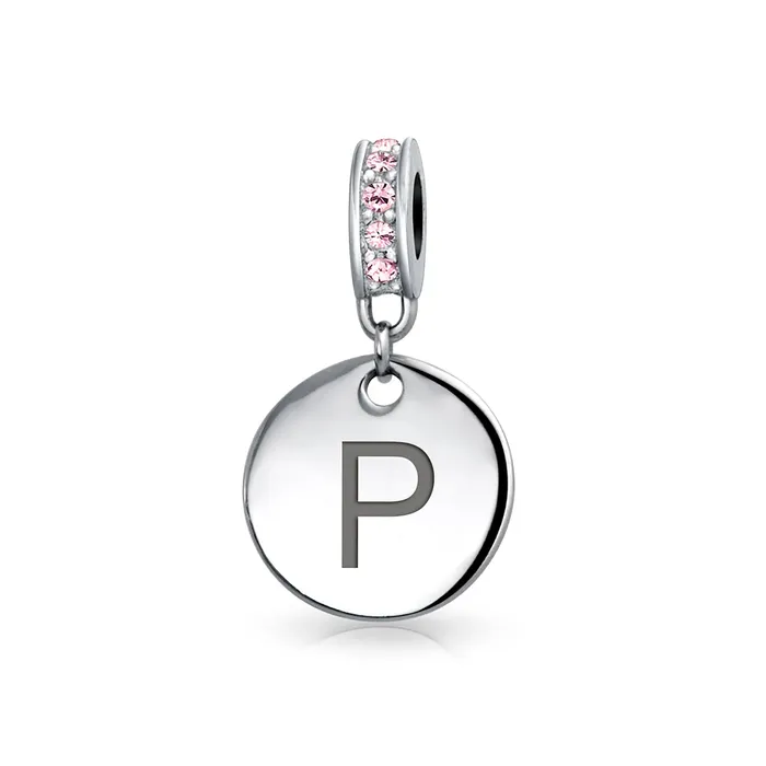 Bracelets BlingJewelry Wholesale Initial Alphabet Bead Charm Pink Crystal Monogram Sterling Silver Bracelet Bracelets BlingJewelry Wholesale Initial Alphabet Bead Charm Pink Crystal Monogram Sterling Silver Bracelet